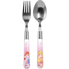 Set Posate Winx Bambina - Forchetta e Cucchiaio con Manico in Plastica BPA Free per Scuola e Tempo Libero