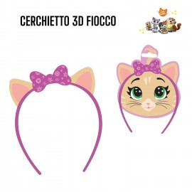 Cerchietto per Capelli 3D 44 Gatti Multicolor con Fiocco e Orecchie Disney – Accessorio Bambina, Ideale per Festa e Tempo Libero