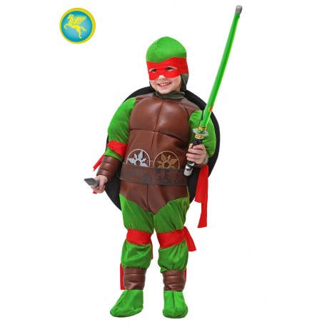 Costume di Carnevale Tartaruga Ninja con Muscoli per Bambini - Completo di Accessori Ninja, Taglie 3° e 4°