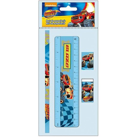 kIt scuola 5 pezzi Blaze Disney Matita Notes Gomma Righello Temperino Bambino