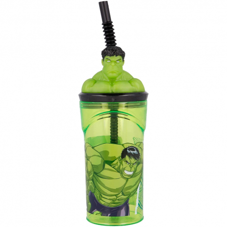 Bicchiere con Cannuccia Ripiegabile Hulk Marvel 3D | Personaggio BPA Free 360 ml per Bambini