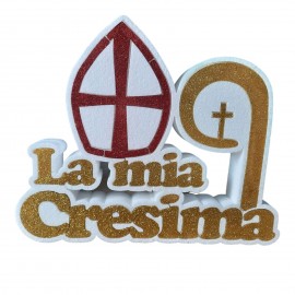 Scritta "La Mia Cresima" in Polistirolo Glitter Oro Personalizzata - Decorazione per Cerimonia e Centro Tavola, 40x32x5 cm