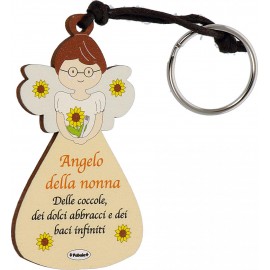  "Portachiavi Angelo Custode della Nonna in Legno con Fiore - Idea Regalo"