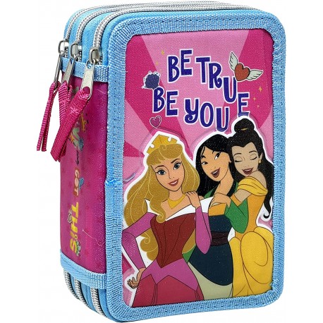 Astuccio Scuola Multiscomparto 44 Pz. Principesse Disney con 3 Zip - Aurora, Belle, Mulan