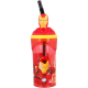  Bicchiere con Cannuccia Ripiegabile Iron Man Marvel 3D, Plastica BPA Free, 360 ml per Bambini