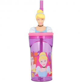 Bicchiere con Cannuccia Ripiegabile Principesse Disney, Personaggio 3D, BPA Free, 360 ml