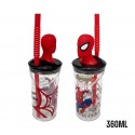 Bicchiere con Cannuccia Ripiegabile Spiderman Marvel 3D, 360 ml, BPA Free, Plastica Sicura per Bambini