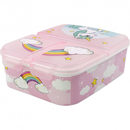 Portapranzo Contenitore Multiscomparto Unicorno Disney - 18 x 13,5 x 5,5 cm per Scuola e Tempo Libero