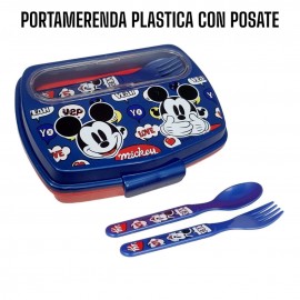 Portamerenda con posate forchetta e cucchiaio Mickey Disney Porta Pranzo Scuola Tempo Libero Bambino