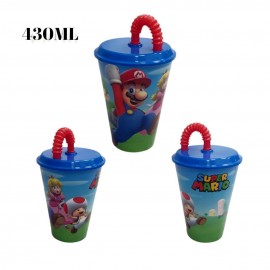 Bicchiere con Cannuccia Super Mario Bros in Plastica - 430 ml