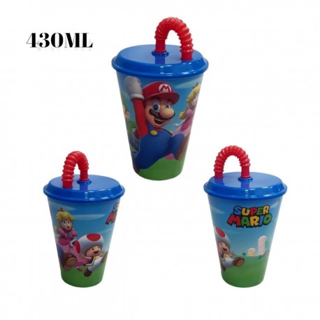 Bicchiere con Cannuccia Super Mario Bros in Plastica - 430 ml