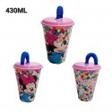 Bicchiere con Cannuccia Minnie Mouse Disney in Plastica - 430 ml