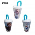 Bicchiere con Cannuccia Frozen Anna e Elsa Disney in Plastica - 430 ml