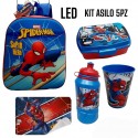 Set Scuola Asilo 5 pz Spiderman Marvel con Zaino 3D LED - Borraccia, Bicchiere, Portamerenda e Tovaglietta