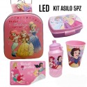 Set Scuola Asilo 5 Pezzi - Principesse Disney  Completo con Zaino 3D con LED, Borraccia, Bicchiere, Portamerenda e Tovaglietta