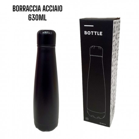 BOTTIGLIA BORRACCIA IN ACCIAIO INOX 630 ML TINTA UNITA ROSSO SCUOLA UFFICIO TEMPO LIBERO