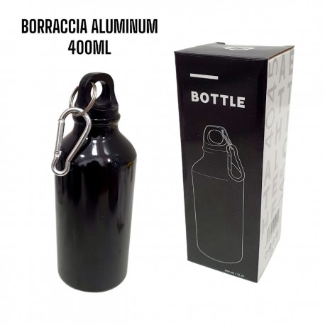 Borraccia Bottiglia Termica Alluminio 400 ML con moschettone Scuola Sport Allenamento Bevande