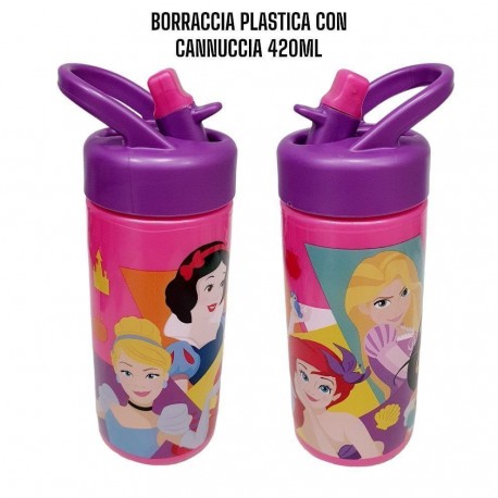  Borraccia con Beccuccio Ripiegabile Principesse Disney - 410 ml per Scuola e Tempo Libero