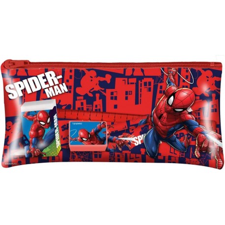 SET CANCELLERIA SPIDERMAN MARVEL 5 PEZZI TOMBOLINO MATITA GOMMA TEMPERAMATITE E RIGHELLO