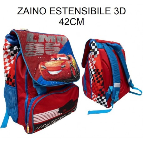 Zaino Cars Disney Pixar Saetta McQueen Estensibile Scuola Elementare Bambino 40x29x27 cm