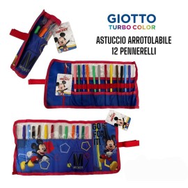 Astuccio Scuola Roll con 12 Pastelli Giotto Mickey Disney - Tombolino Portacolori 40x20cm