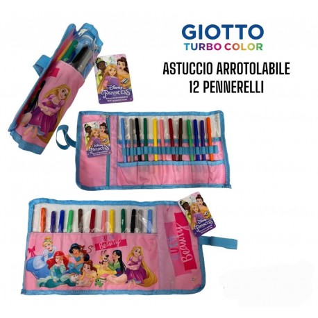 Astuccio Scuola Roll con 12 Pastelli Giotto Principesse Disney Tombolino Portacolori 40x20cm