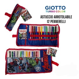 Astuccio Scuola Roll con 12 Pennarelli Giotto Avengers Marvel - Tombolino Portacolori 40x20cm