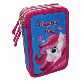 Astuccio Scuola Multiscomparto Unicorno Disney 3 Zip - Porta Colori Giotto 20x13x6 cm