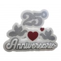 Centrotavola Anniversario 25 con Cuore e Colombe in Polistirolo Glitterato Argento 43x33x5cm