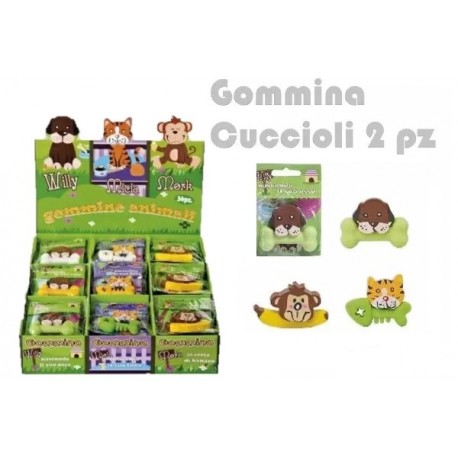 SET 2 GOMME ANIMALI 3 MODELLI BLISTERATI E ASSORTITI IN BOX BOMBONIERE REGALINI FESTA