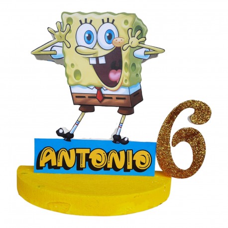 Sagoma Polistirolo Personalizzata SpongeBob con Nome ed Età del Festeggiato - Decorazione Compleanno