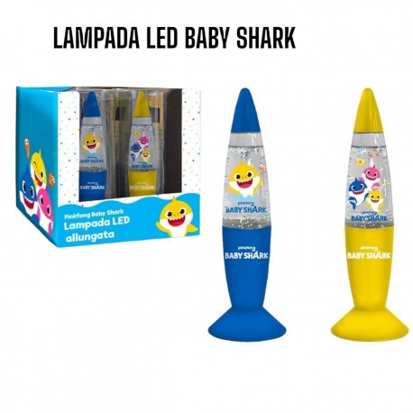 Lampada LED da Tavolo Baby Shark con Effetto Glitter - Luce Notturna per Bambini, Cambia Colore e si Spegne Automatica,