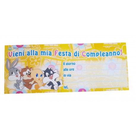 Biglietto Inviti di Compleanno Baby Looney Tunes: Tweety, Silvestro, Taz e Bugs Bunny