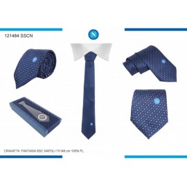 Cravatta SSC Napoli Blu Pois Tono su Tono con Scatola Regalo Ufficiale | Accessorio Elegante e Idea Regalo Originale