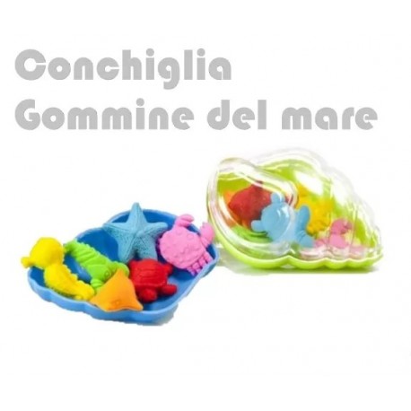 Scatola Conchiglia con 6 Gomme a Tema Marino per Bambini - Regalini Festa Compleanno, Gadget Party