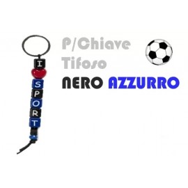 Portachiave in Legno "I Love Nero Azzurri" 13 cm – Idea Regalo per Adulti e Bambini