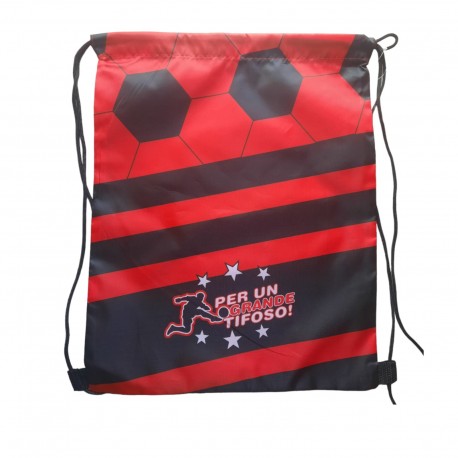 Sacca Sportiva Rosso-Nera con Chiusura a Coulisse – Borsa Palestra Tempo Libero per Tifosi – 40x30 cm