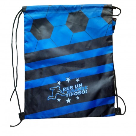 Sacca Sport Nero Azzurro con Chiusura a Coulisse - Borsa Tempo Libero Palestra 40x30 cm