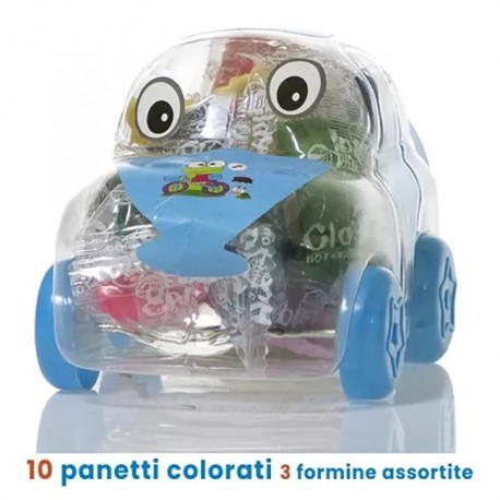 Barattolo di Plastilina 100g Forma Macchina con 10 Colori Assortiti e 3 Formine per Bambini