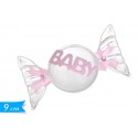 Scatolina PVC Porta Confetti a Forma di Caramella Baby Rosa per Nascita e Battesimo - 9 cm