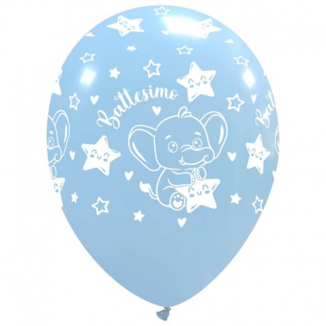 Palloncini Blu Baby Battesimo con Elefantino - 100 Pezzi, 12 Pollici, Lattice Biodegradabile, Aria/Elio