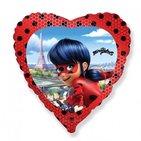 Palloncino Foil "Ladybug Miraculous" a Forma di Cuore 45 cm (18") - Dettaglio Magico per la Festa di Compleanno della Bambina