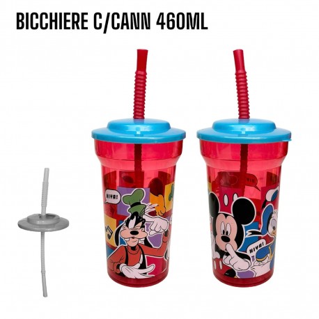 Bicchiere con Cannuccia Disney Topolino Paperino Pluto 460ml - Accessorio per Bambin