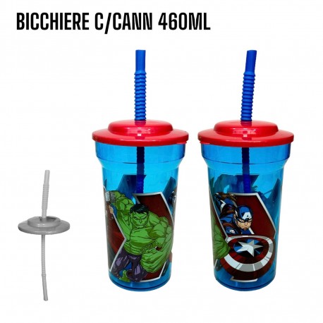 Bicchiere con Cannuccia 460ml Marvel Avengers - Ideale per Scuola, Sport e Tempo Libero dei Bambini