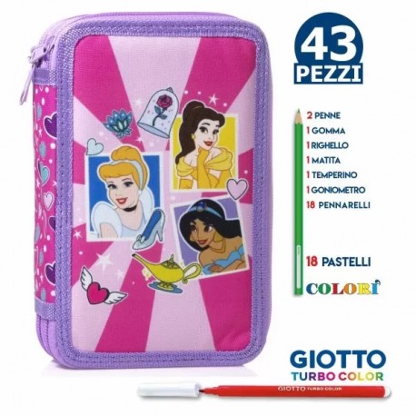 ASTUCCIO SCUOLA PRINCIPESSE DISNEY 3 ZIP/CERNIERE PORTA COLORI GIOTTO TURBOCOLOR