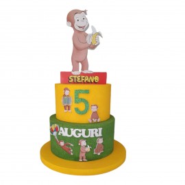 "Torta Scenografica in Polistirolo Curioso Come George - Personalizzata con Nome ed Età del Festeggiato"