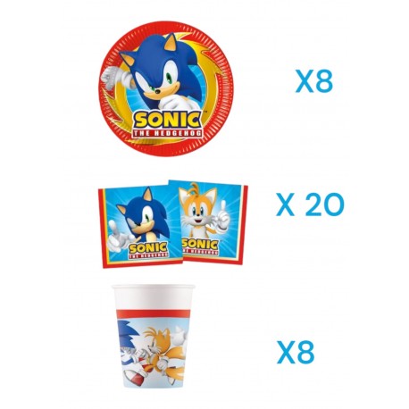 "Coordinato per Feste Compleanno - Kit Festa di Sonic: Piatti, Bicchieri e Tovaglioli di Carta"