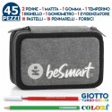 Astuccio Scuola Tre Zip Triplo York Grigio Chiaro - BeSmart Giotto Completo 45 Pz