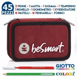 Astuccio Scuola Tre Zip Triplo York Verde Oliva Chiaro BeSmart Giotto Completo 45 PZ