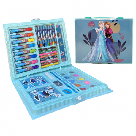 Valigetta 52 Pezzi Colori Frozen Anna e Elsa Disney - Kit Completo di Cancelleria per Bambini